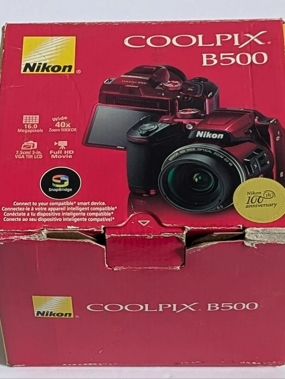 Nikon Coolpix B500 16MP Digital Camera Red 40x Optical Zoom 3” LCD Tested W Box